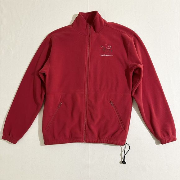 Walt Disney World Mickey Mouse red full Zip Fleece Jacket Pullover Men’s Small - Picture 1 of 9